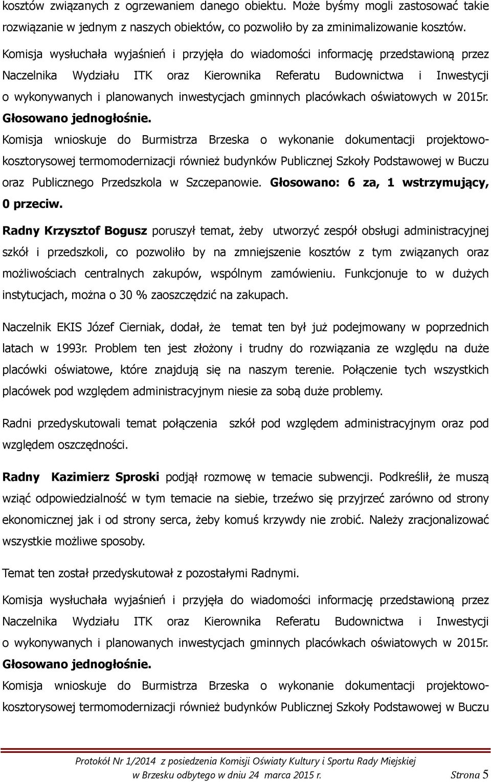 inwestycjach gminnych placówkach oświatowych w 2015r.