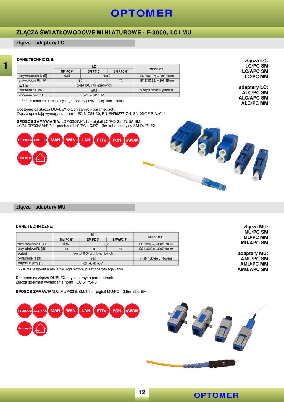 LCP/LCP/03/SM/S/J - patchcrd LC/PC-LC/PC - 3m kabel stacyjny SM DUPLEX warunki testu IEC 61300-3-4; l=1300/1550 nm IEC 61300-3-6; l=1300/1550 nm w całym kresie użytkwania Dstępne są złącza DUPLEX