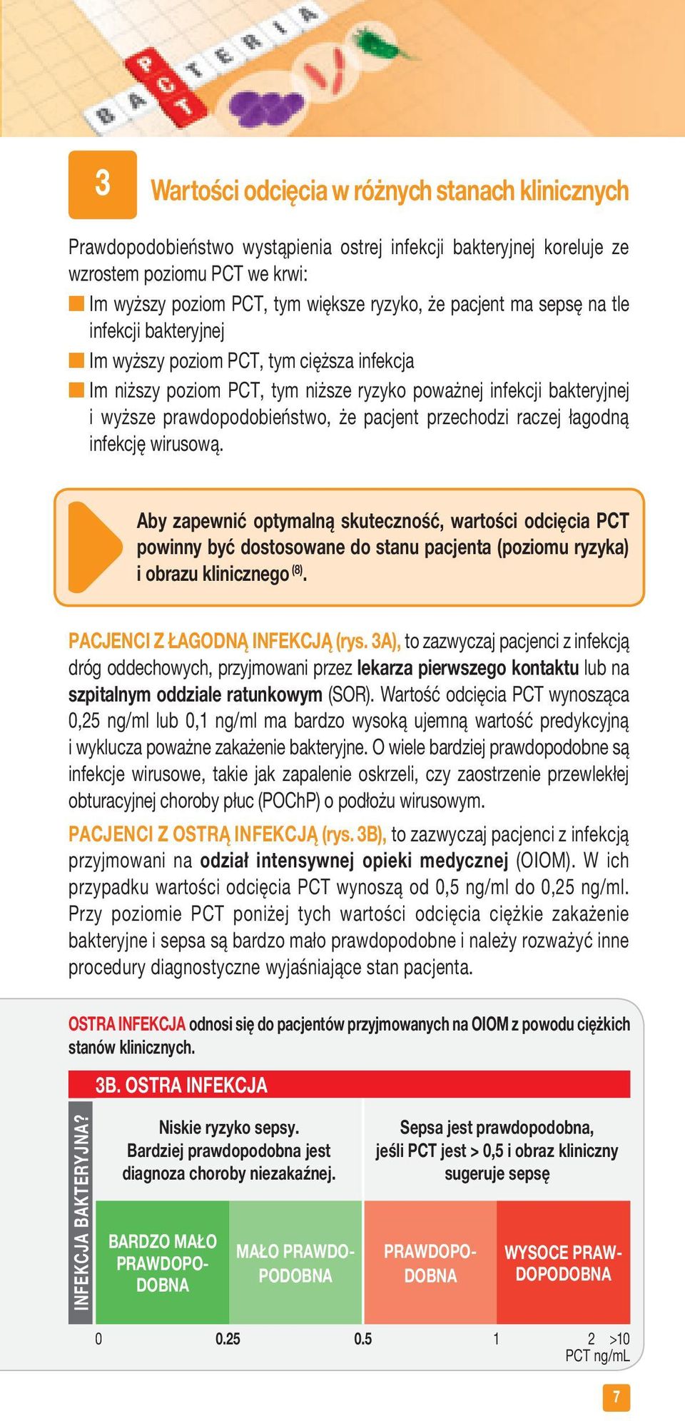 pacjent przechodzi raczej łagodną infekcję wirusową. Aby zapewnić optymalną skuteczność, wartości odcięcia PCT powinny być dostosowane do stanu pacjenta (poziomu ryzyka) i obrazu klinicznego (8).