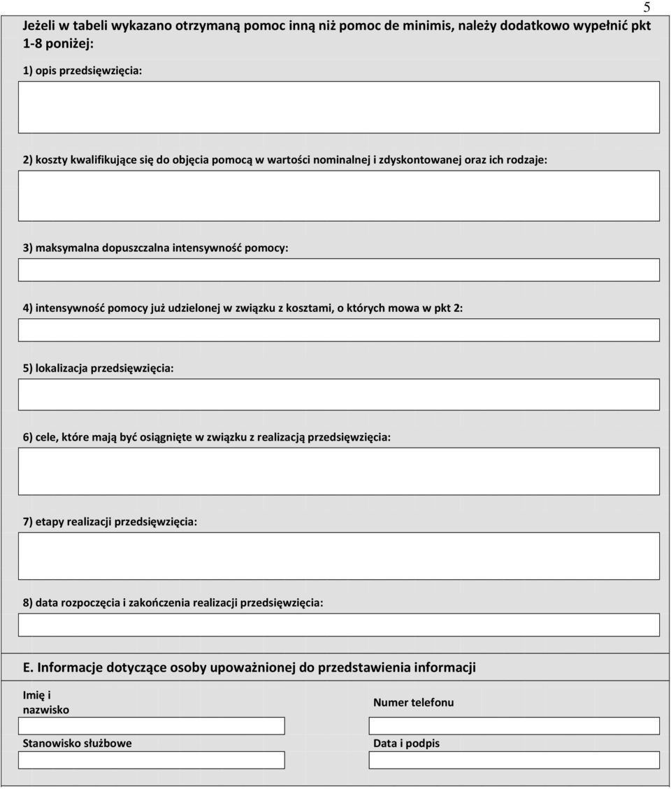 których mowa w pkt 2: 5) lokalizacja przedsięwzięcia: 6) cele, które mają być osiągnięte w związku z realizacją przedsięwzięcia: 7) etapy realizacji przedsięwzięcia: 8) data