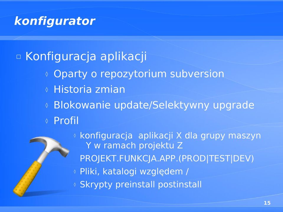 aplikacji X dla grupy maszyn Y w ramach projektu Z PROJEKT.FUNKCJA.APP.