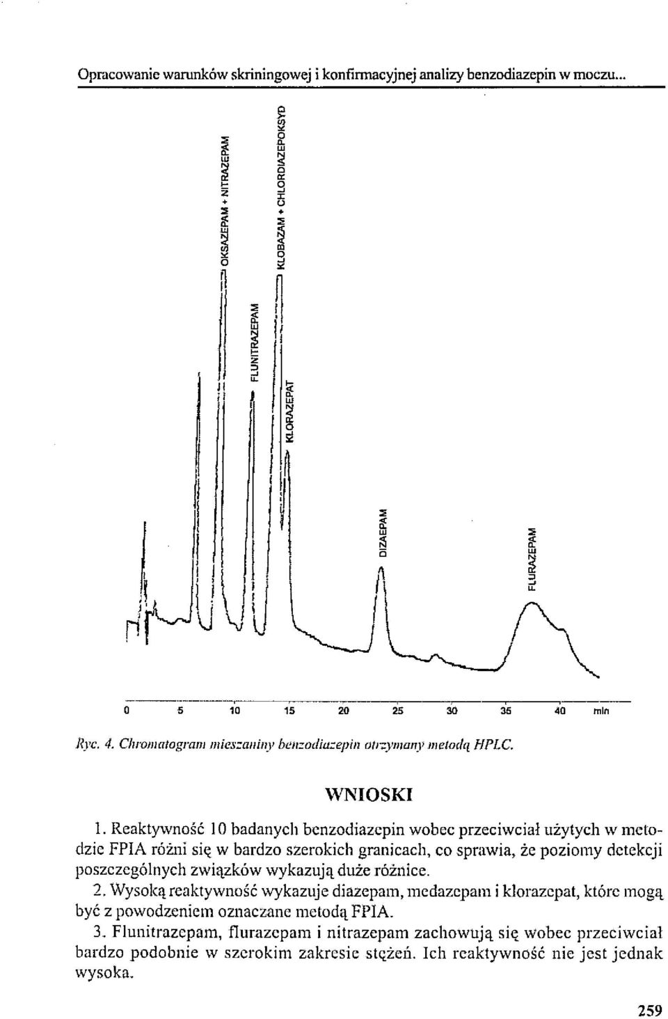 10 badanych benzodiazcpin wobec przeciwciał użytych w metodzie FPIA różni się w bardzo szerokich granicach, co sprawia, że poziomy detekcji poszczególnych związków wykazują duże różnice. 2.