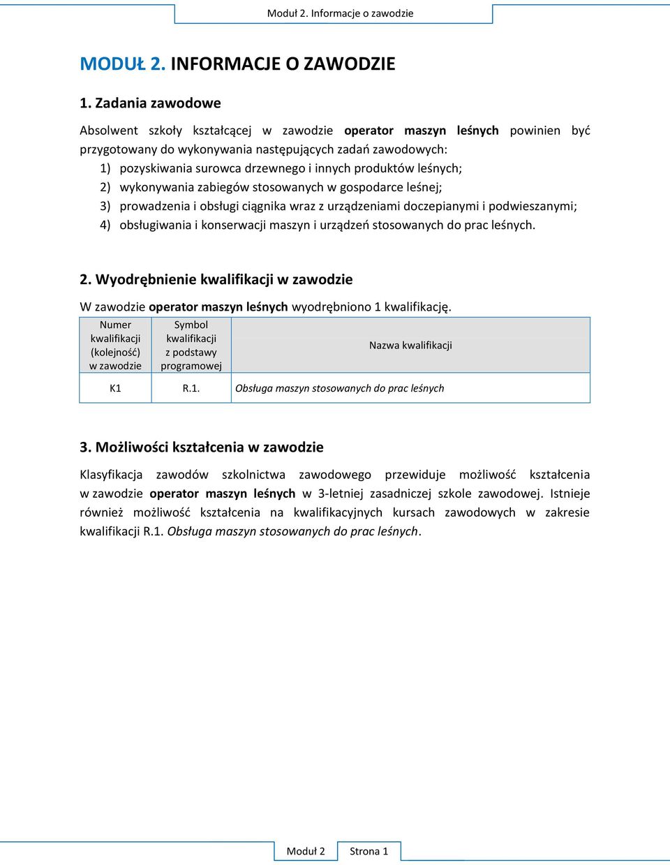 produktów leśnych; 2) wykonywania zabiegów stosowanych w gospodarce leśnej; 3) prowadzenia i obsługi ciągnika wraz z urządzeniami doczepianymi i podwieszanymi; 4) obsługiwania i konserwacji maszyn i