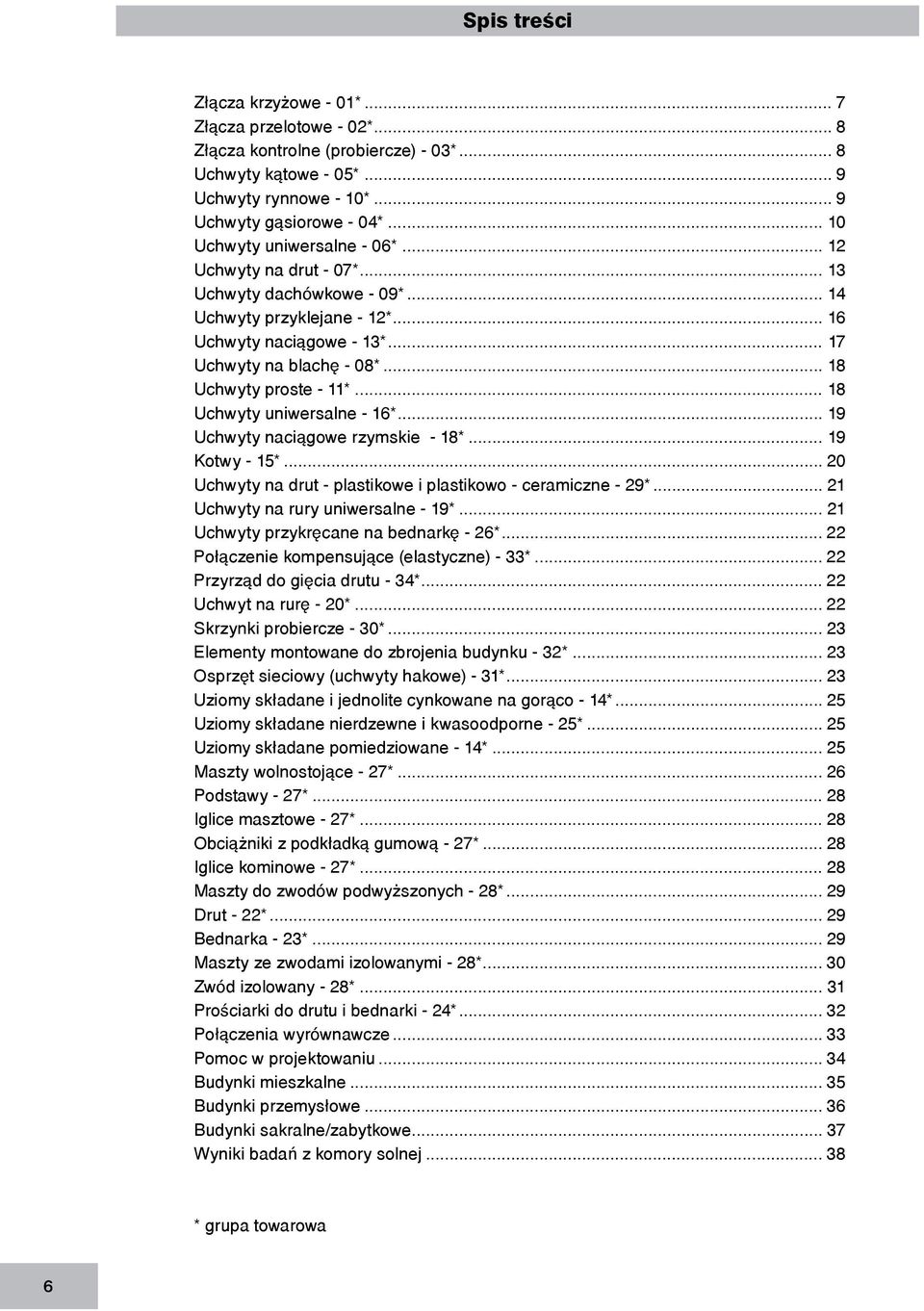 .. 18 Uchwyty uniwersalne 16*...... 19 Uchwyty naciągowe rzymskie 18*...... 19 Kotwy 15*... 20 Uchwyty na drut plastikowe i plastikowo ceramiczne ceramiczne 29*... 29*... 21 Uchwyty na rury uniwersalne 19*.