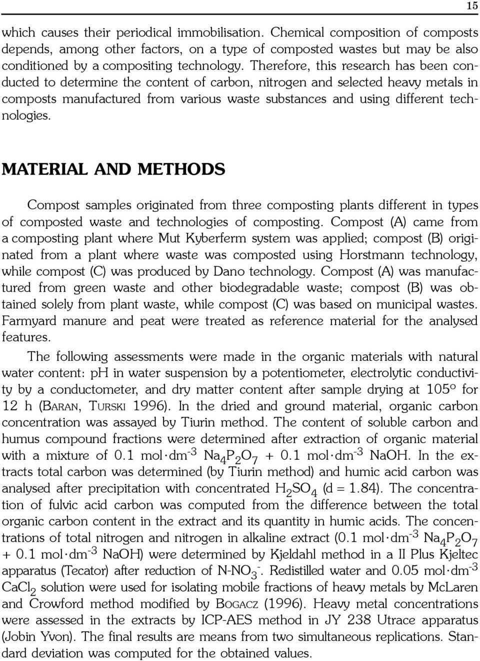 technologies. 15 MATERIAL AND METHODS Compost samples originated from three composting plants different in types of composted waste and technologies of composting.