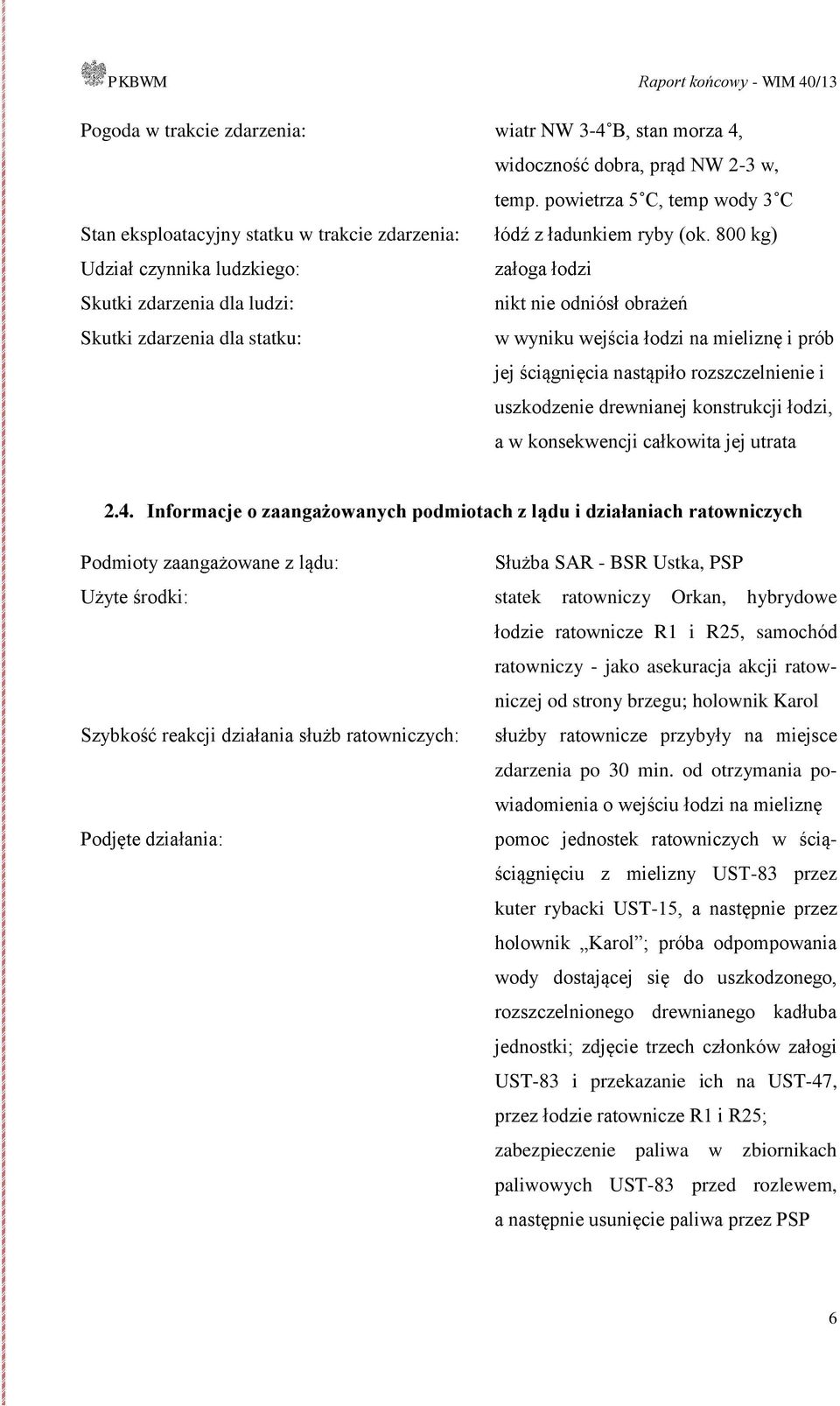 rozszczelnienie i uszkodzenie drewnianej konstrukcji łodzi, a w konsekwencji całkowita jej utrata 2.4.