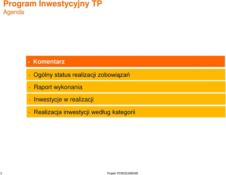 Inwestycje w realizacji Realizacja