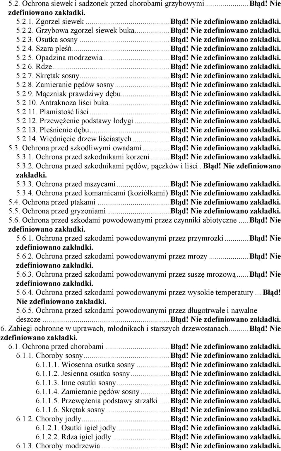 Skrętak sosny... Błąd! Nie zdefiniowano zakładki. 5.2.8. Zamieranie pędów sosny... Błąd! Nie zdefiniowano zakładki. 5.2.9. Mączniak prawdziwy dębu... Błąd! Nie zdefiniowano zakładki. 5.2.10.