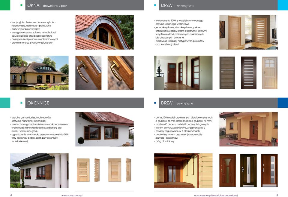 duży wybór kolorystyczny - szereg rozwiązań z zakresu termoizolacji, dźwiękoizolacji oraz bezpieczeństwa - dostępne ze szprosami międzyszybowymi - drewniane oraz z tworzyw sztucznych OKIENNICE DRZWI