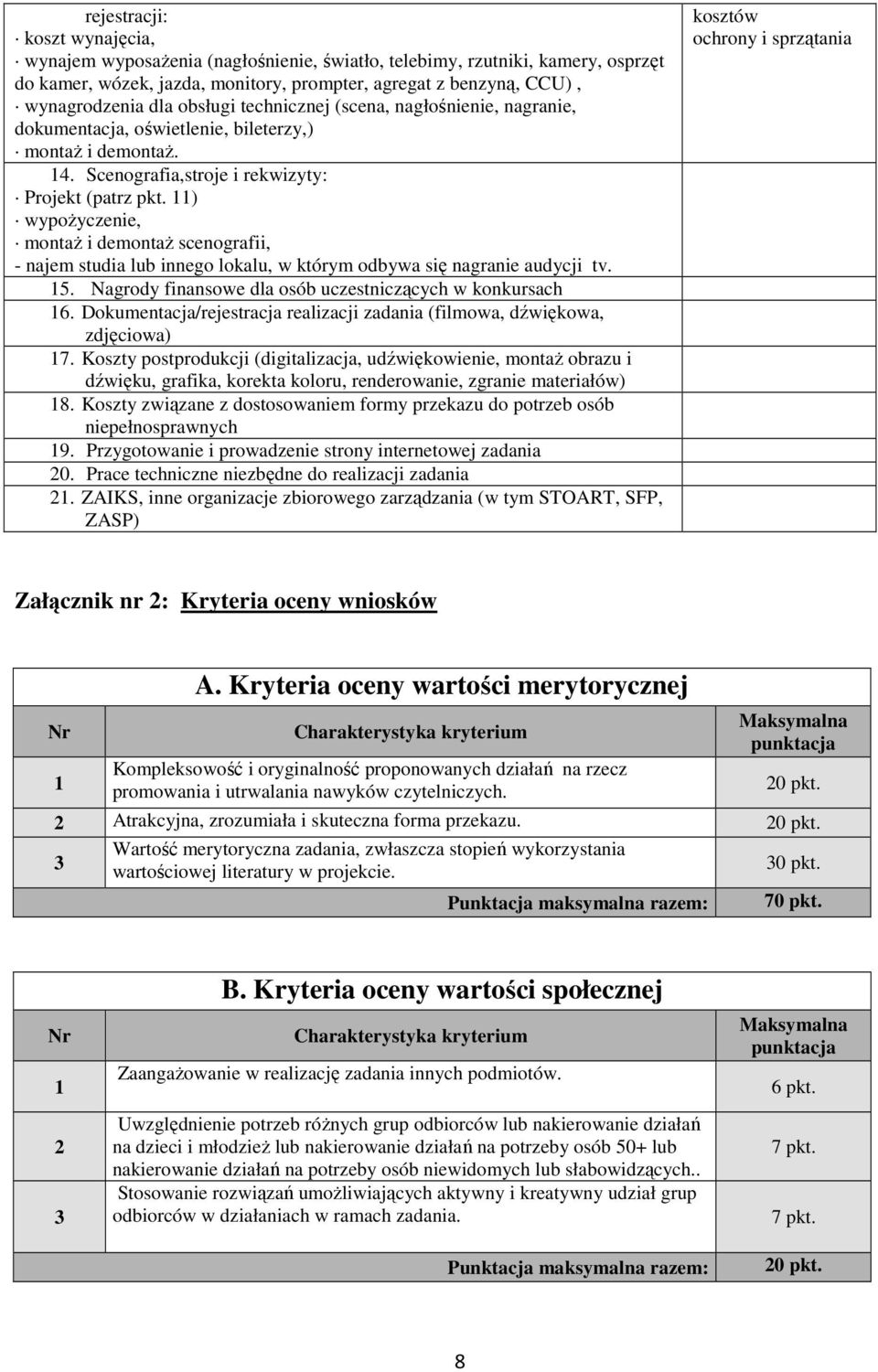 11) wypoŝyczenie, montaŝ i demontaŝ scenografii, - najem studia lub innego lokalu, w którym odbywa się nagranie audycji tv. 15. Nagrody finansowe dla osób uczestniczących w konkursach 16.