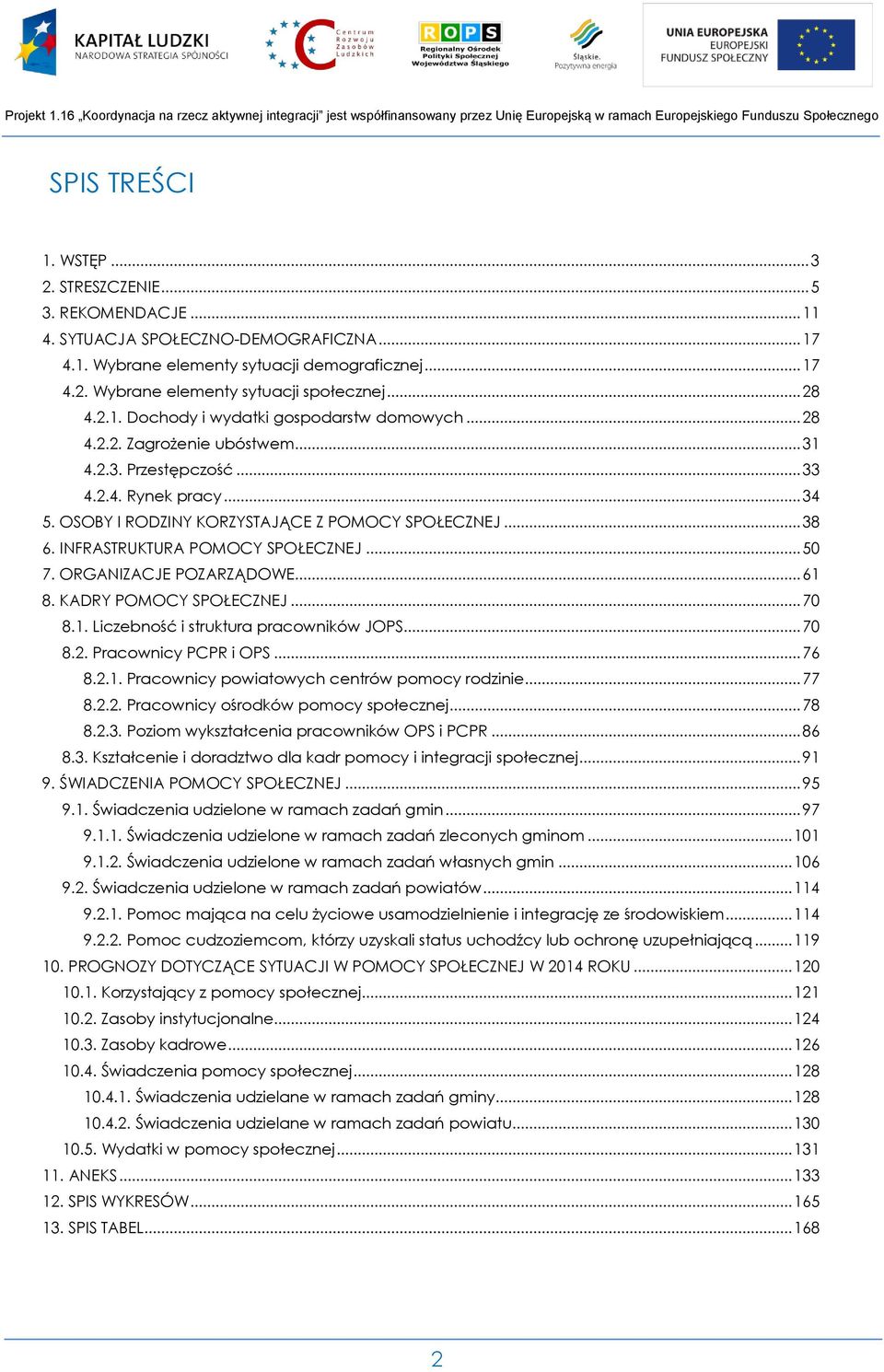 .. 38 6. INFRASTRUKTURA POMOCY SPOŁECZNEJ... 50 7. ORGANIZACJE POZARZĄDOWE... 61 8. KADRY POMOCY SPOŁECZNEJ... 70 8.1. Liczebność i struktura pracowników JOPS... 70 8.2. Pracownicy PCPR i OPS... 76 8.