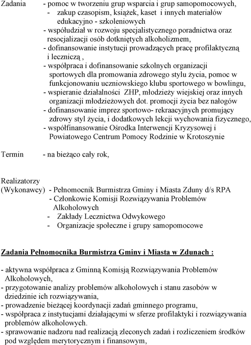 sportowych dla promowania zdrowego stylu życia, pomoc w funkcjonowaniu uczniowskiego klubu sportowego w bowlingu, - wspieranie działalności ZHP, młodzieży wiejskiej oraz innych organizacji