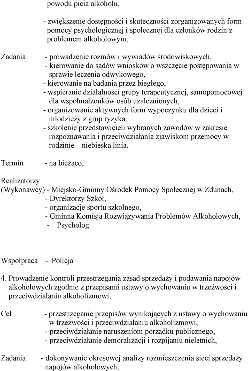 terapeutycznej, samopomocowej dla współmałżonków osób uzależnionych, - organizowanie aktywnych form wypoczynku dla dzieci i młodzieży z grup ryzyka, - szkolenie przedstawicieli wybranych zawodów w