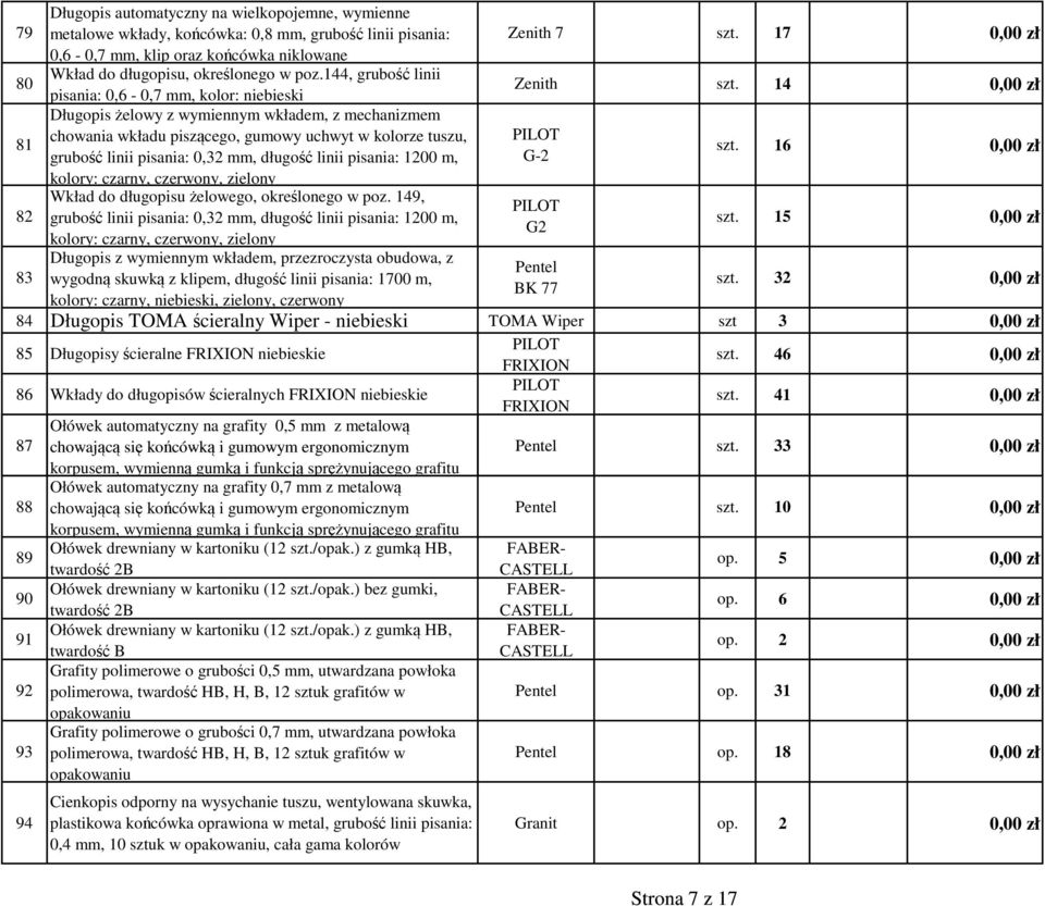 14 0,00 zł Długopis żelowy z wymiennym wkładem, z mechanizmem 81 chowania wkładu piszącego, gumowy uchwyt w kolorze tuszu, PILOT grubość linii pisania: 0,32 mm, długość linii pisania: 1200 m, G-2 szt.