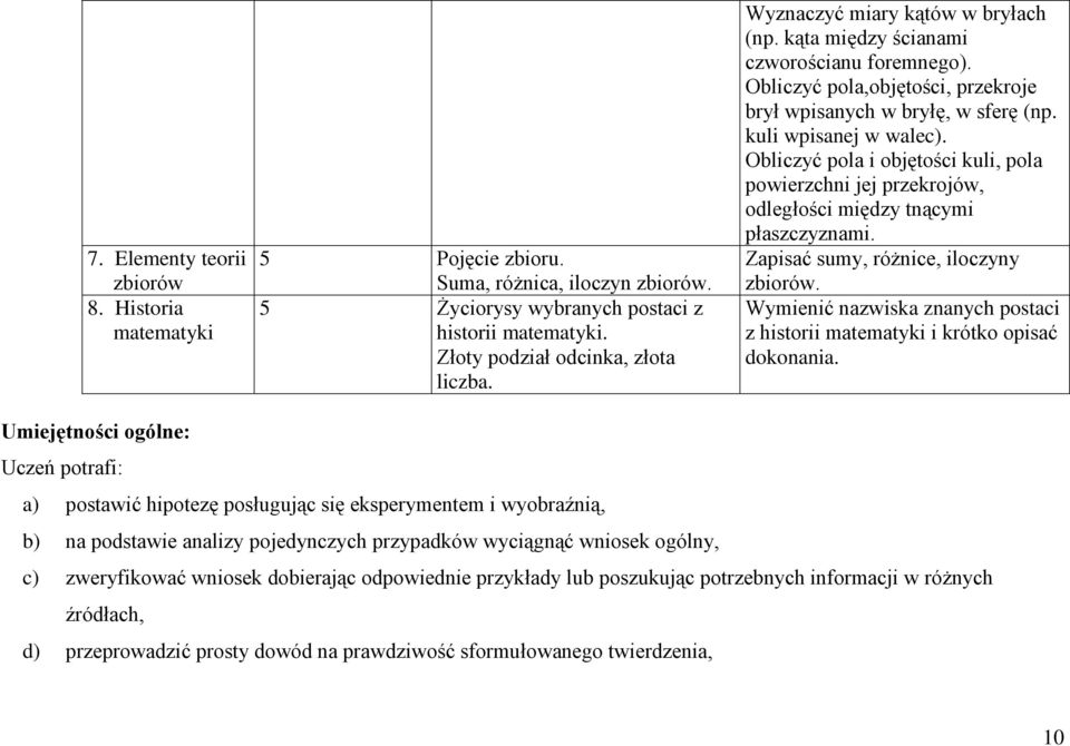 Obliczyć pola i objętości kuli, pola powierzchni jej przekrojów, odległości między tnącymi płaszczyznami. Zapisać sumy, różnice, iloczyny zbiorów.