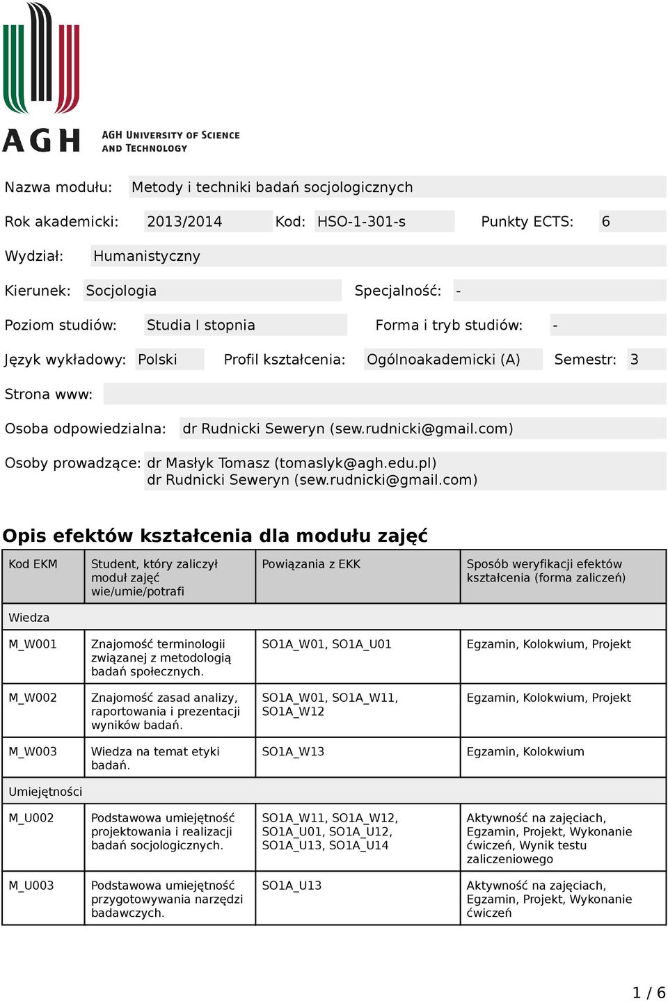 com) Osoby prowadzące: dr Masłyk Tomasz (tomaslyk@agh.edu.pl) dr Rudnicki Seweryn (sew.rudnicki@gmail.