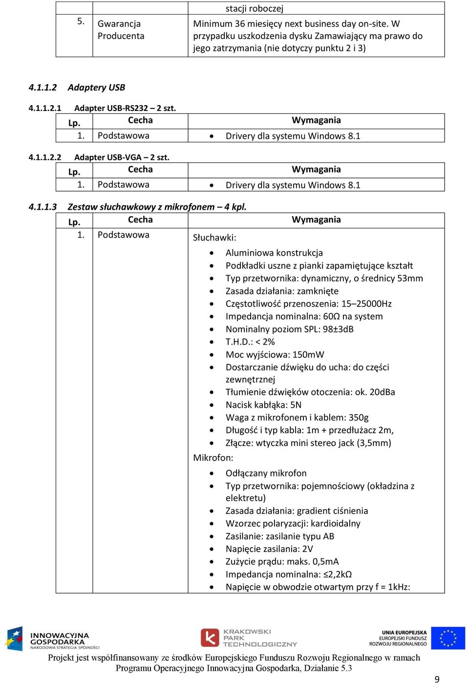 1. Podstawowa Słuchawki: Aluminiowa konstrukcja Podkładki uszne z pianki zapamiętujące kształt Typ przetwornika: dynamiczny, o średnicy 53mm Zasada działania: zamknięte Częstotliwość przenoszenia: 15