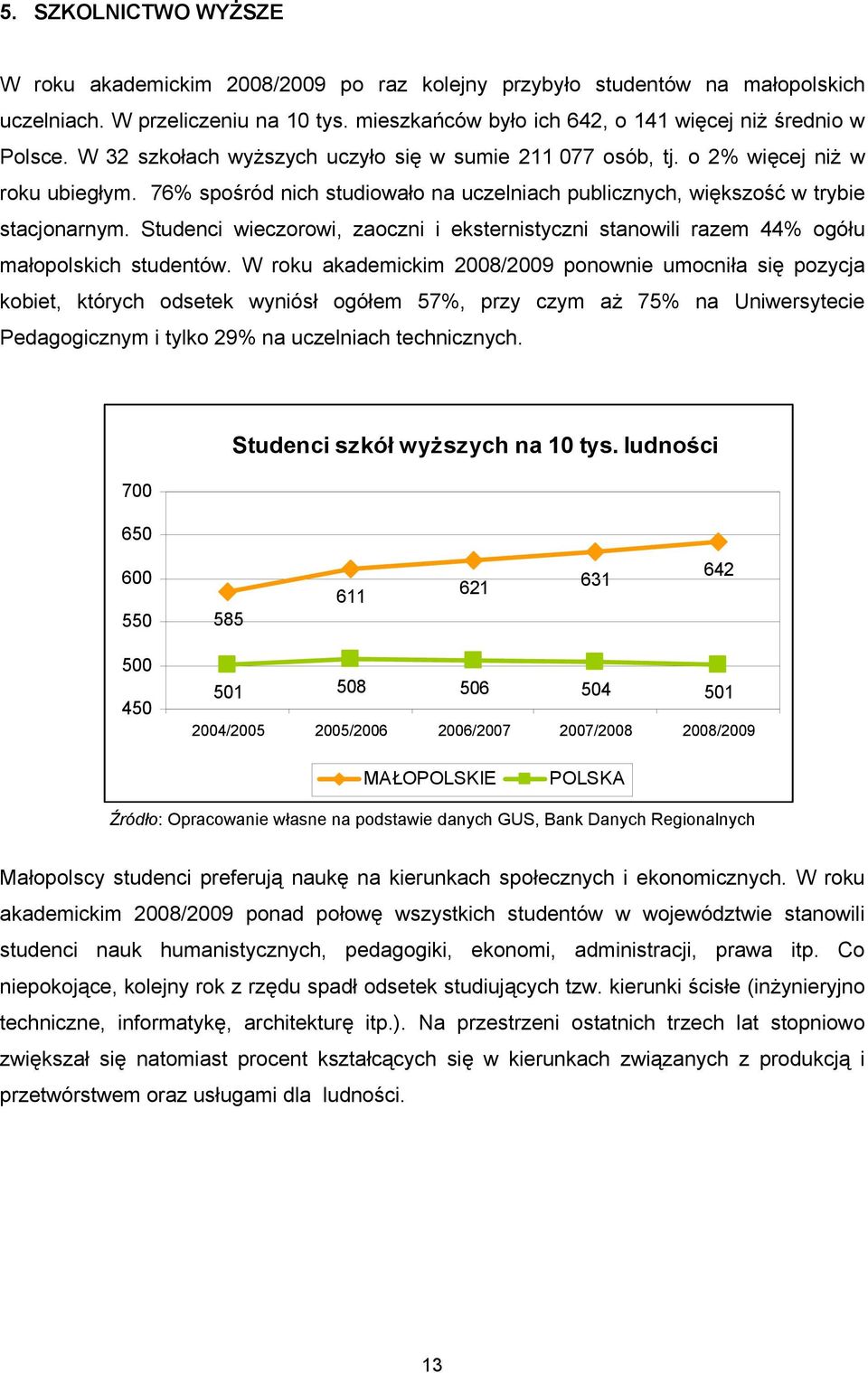 Studenci wieczorowi, zaoczni i eksternistyczni stanowili razem 44% ogółu małopolskich studentów.