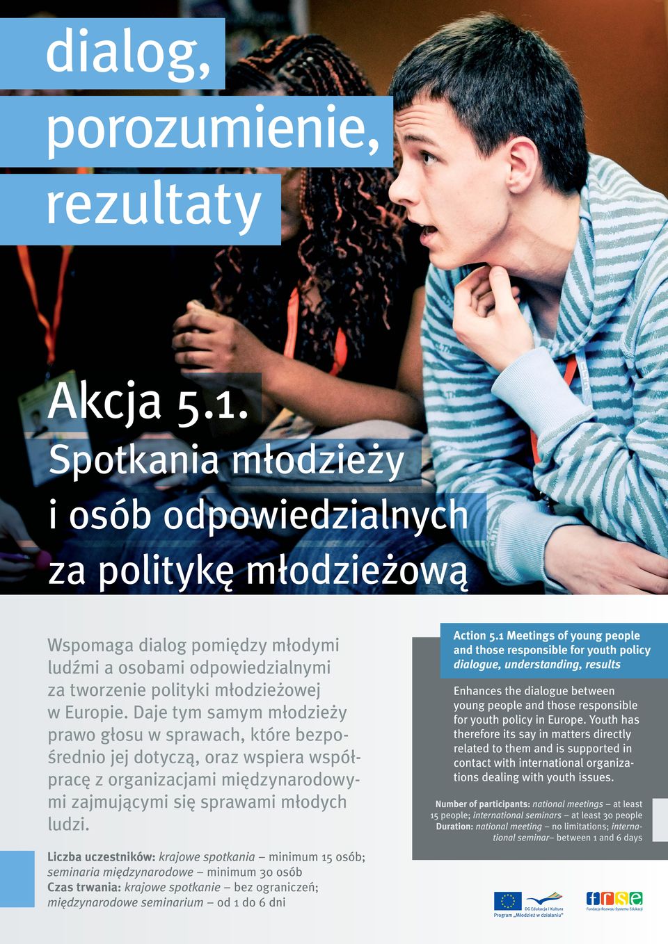 Daje tym samym młodzieży prawo głosu w sprawach, które bezpośrednio jej dotyczą, oraz wspiera współpracę z organizacjami międzynarodowymi zajmującymi się sprawami młodych ludzi. Action 5.