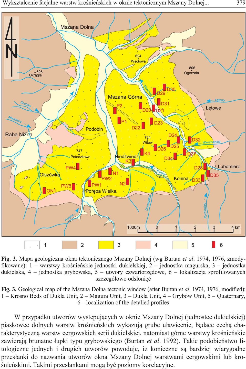 szczegó³owo ods³oniêæ Fig. 3. Geological map of the Mszana Dolna tectonic window (after Burtan et al.