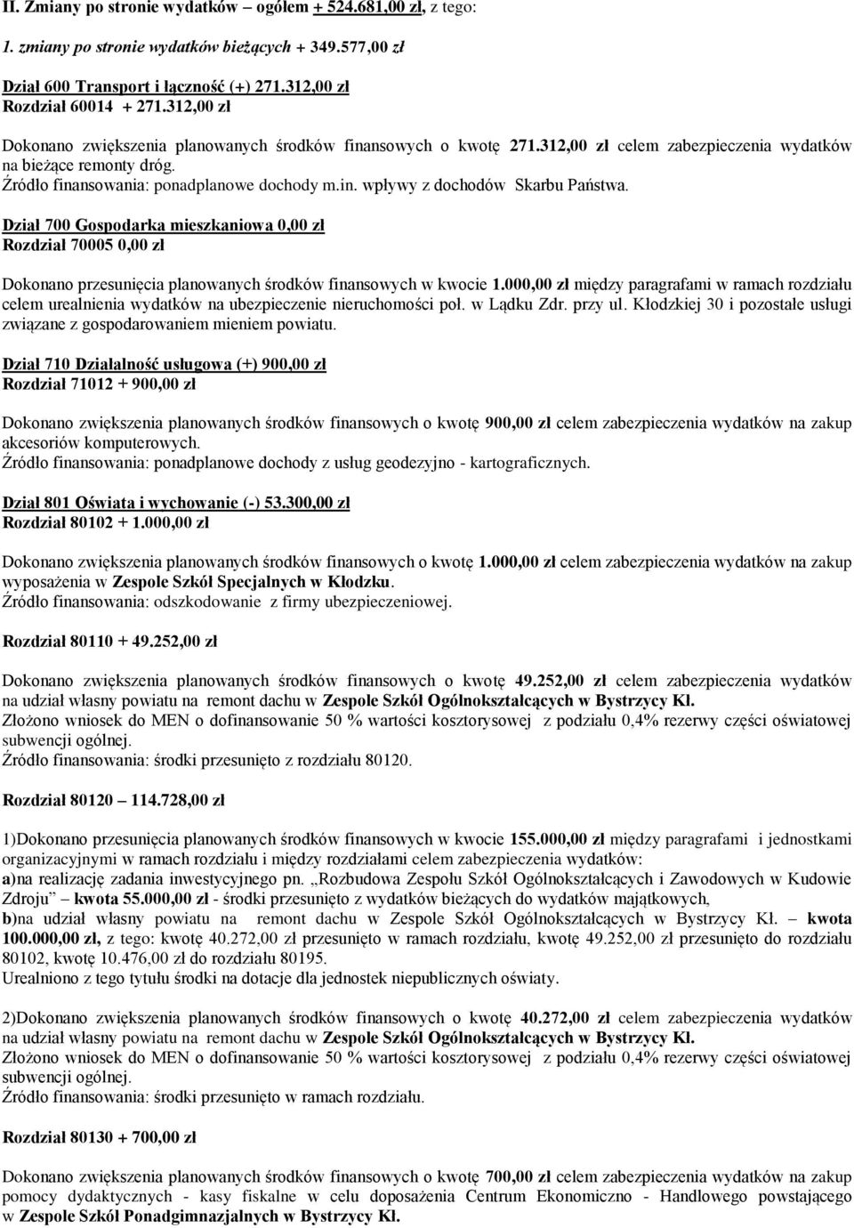 Dział 700 Gospodarka mieszkaniowa 0,00 zł Rozdział 70005 0,00 zł Dokonano przesunięcia planowanych środków finansowych w kwocie 1.