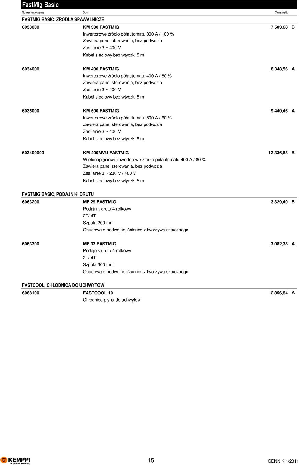 603400003 KM 400MVU FASTMIG 12 336,68 B Wielonapięciowe inwertorowe źródło półautomatu 400 A / 80 % Zawiera panel sterowania, bez podwozia Zasilanie 3 ~ 230 V / 400 V FASTMIG BASIC, PODAJNIKI DRUTU