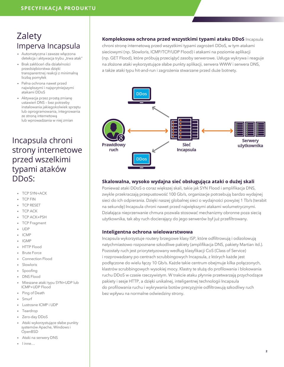 stroną internetową lub wprowadzania w niej zmian Kompleksowa ochrona przed wszystkimi typami ataku DDoS chroni stronę internetową przed wszystkimi typami zagrożeń DDoS, w tym atakami sieciowymi (np.