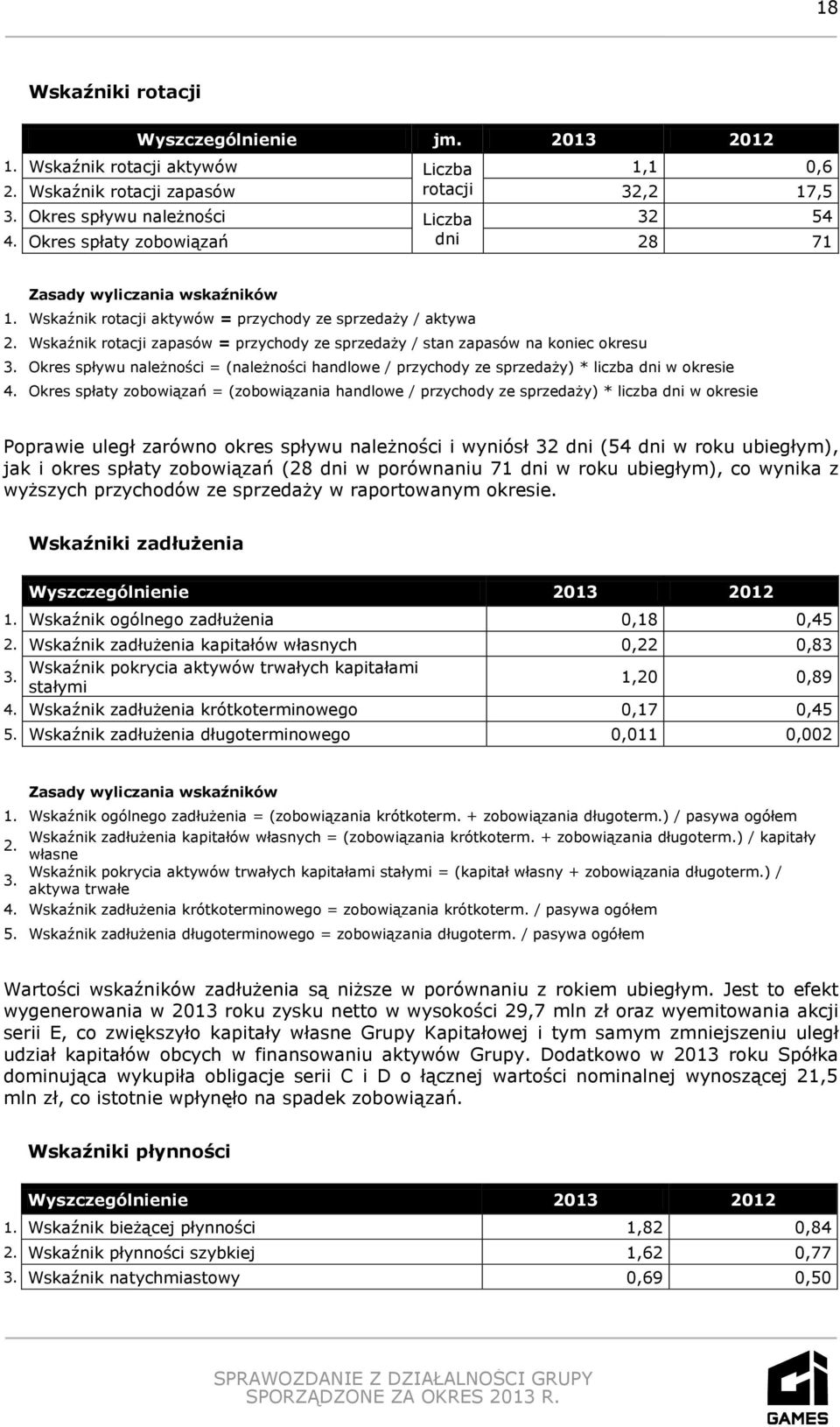 Wskaźnik rotacji zapasów = przychody ze sprzedaży / stan zapasów na koniec okresu 3. Okres spływu należności = (należności handlowe / przychody ze sprzedaży) * liczba dni w okresie 4.