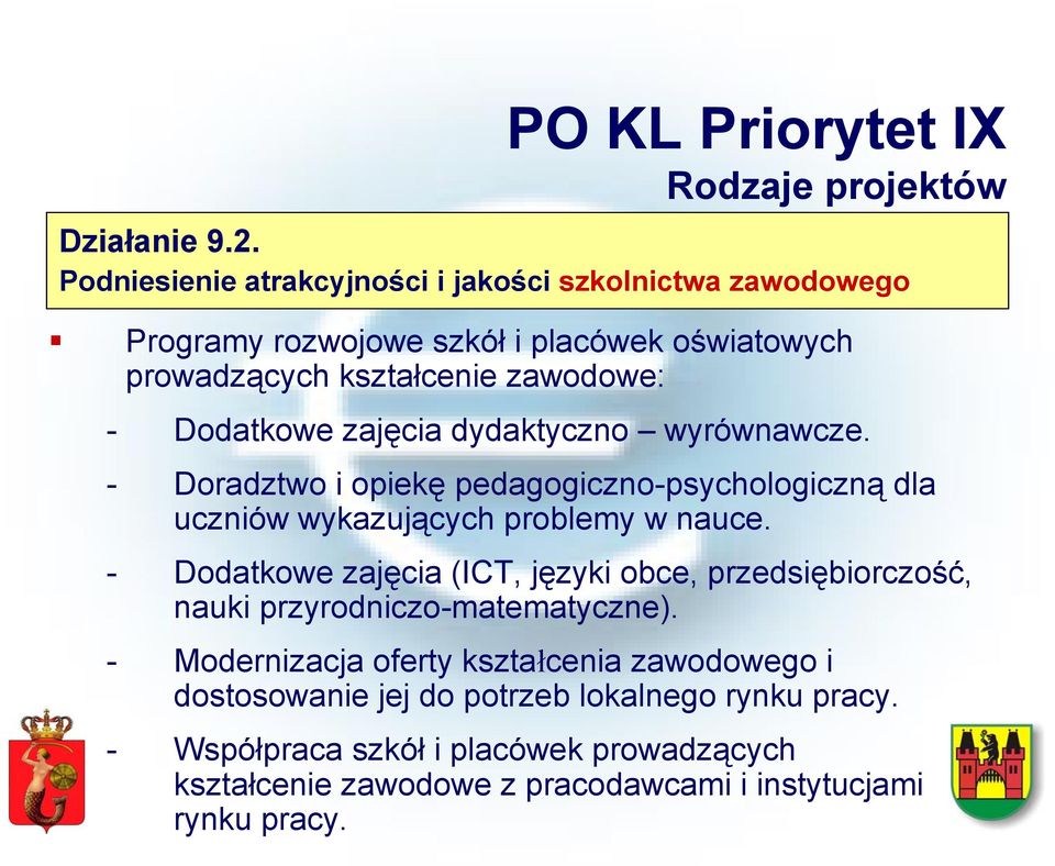 zawodowe: - Dodatkowe zajęcia dydaktyczno wyrównawcze. - Doradztwo i opiekę pedagogiczno-psychologiczną dla uczniów wykazujących problemy w nauce.