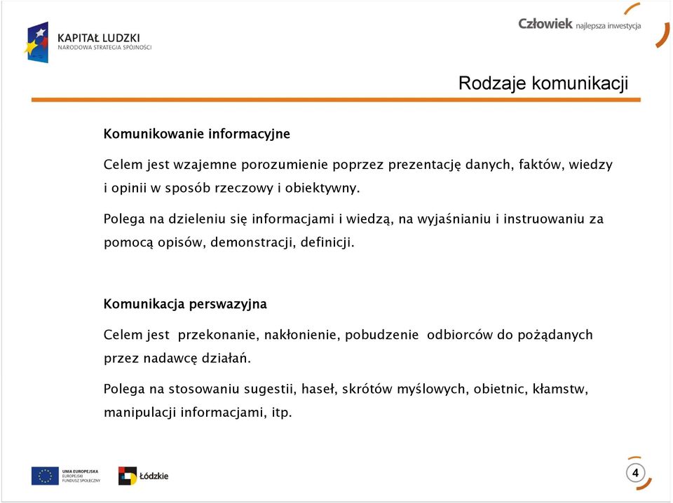 Polega na dzieleniu się informacjami i wiedzą, na wyjaśnianiu i instruowaniu za pomocą opisów, demonstracji, definicji.