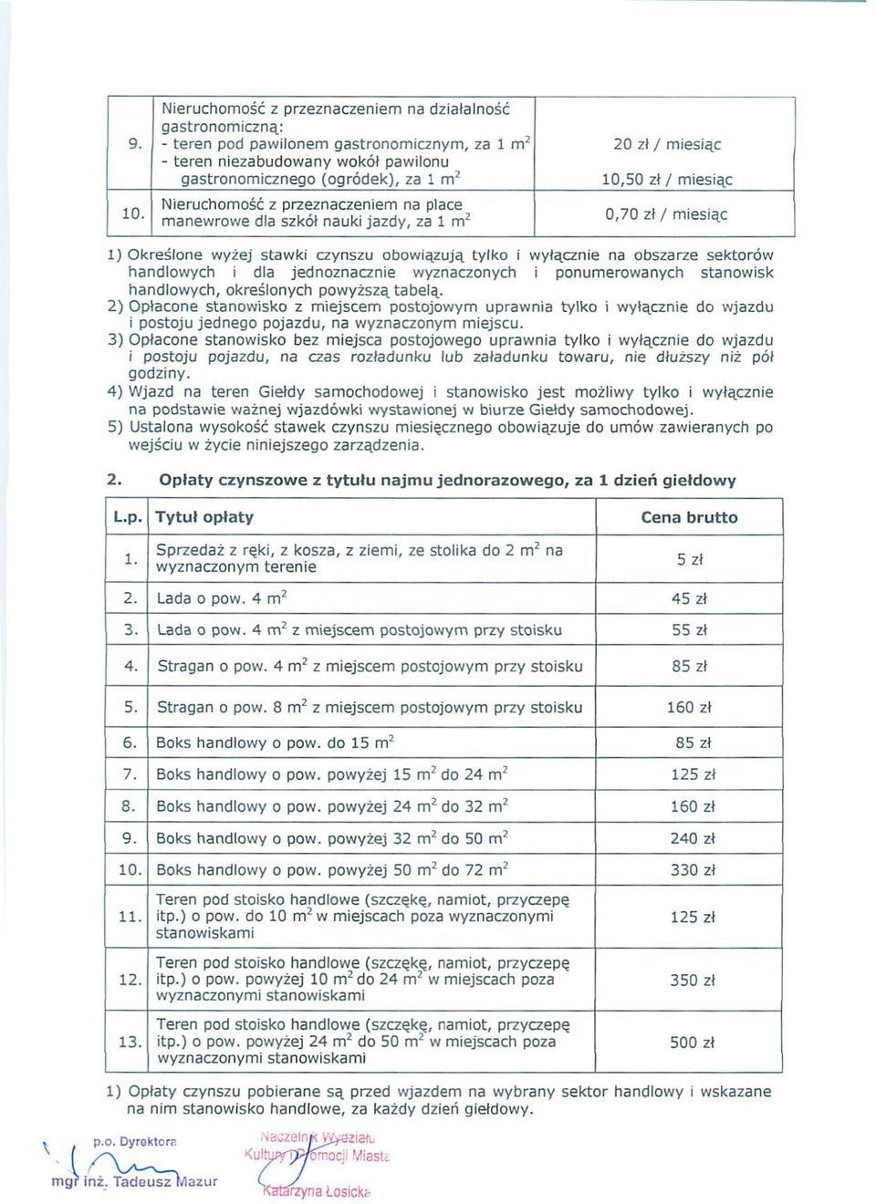 manewrowe da szkoł p ' nauki- jazdy, - zap 1 m2 0,70 zł/ miesiąc 1) Okreśone wyżej stawki czynszu obowiązują tyko i wyłąanie na obszarze sektorów handowych i da jednoznacznie wyznaczonych i