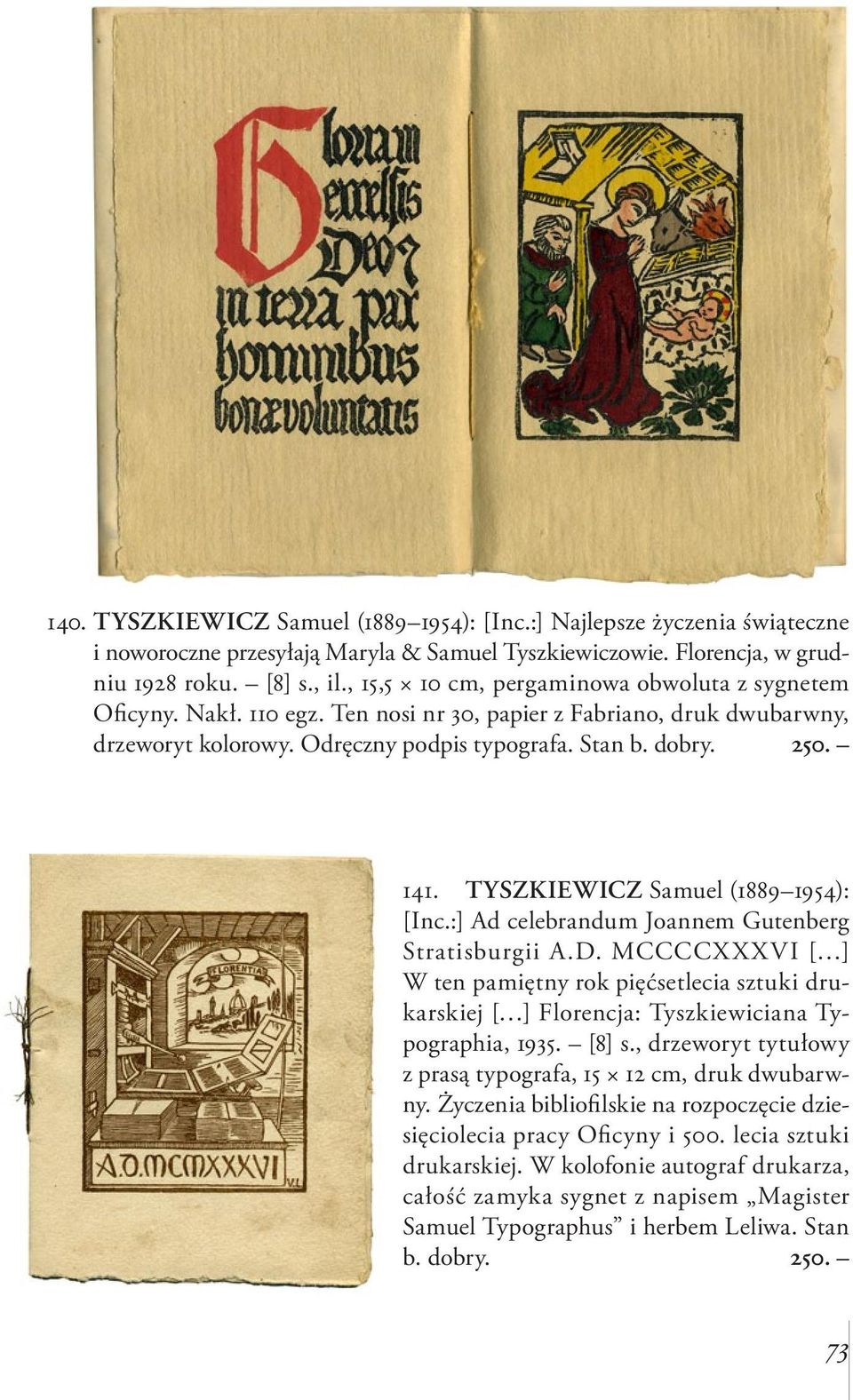 TYSZKIEWICZ Samuel (1889 1954): [Inc.:] Ad celebrandum Joannem Gutenberg Stratisburgii A.D.