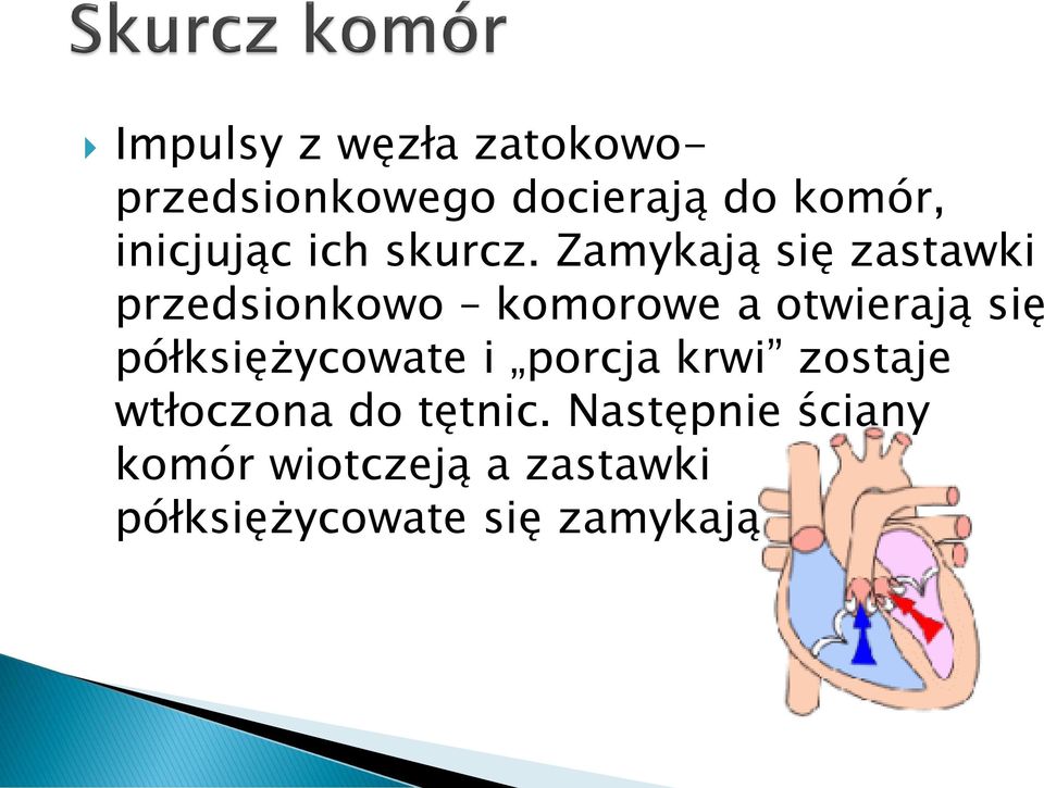 Zamykają się zastawki przedsionkowo komorowe a otwierają się