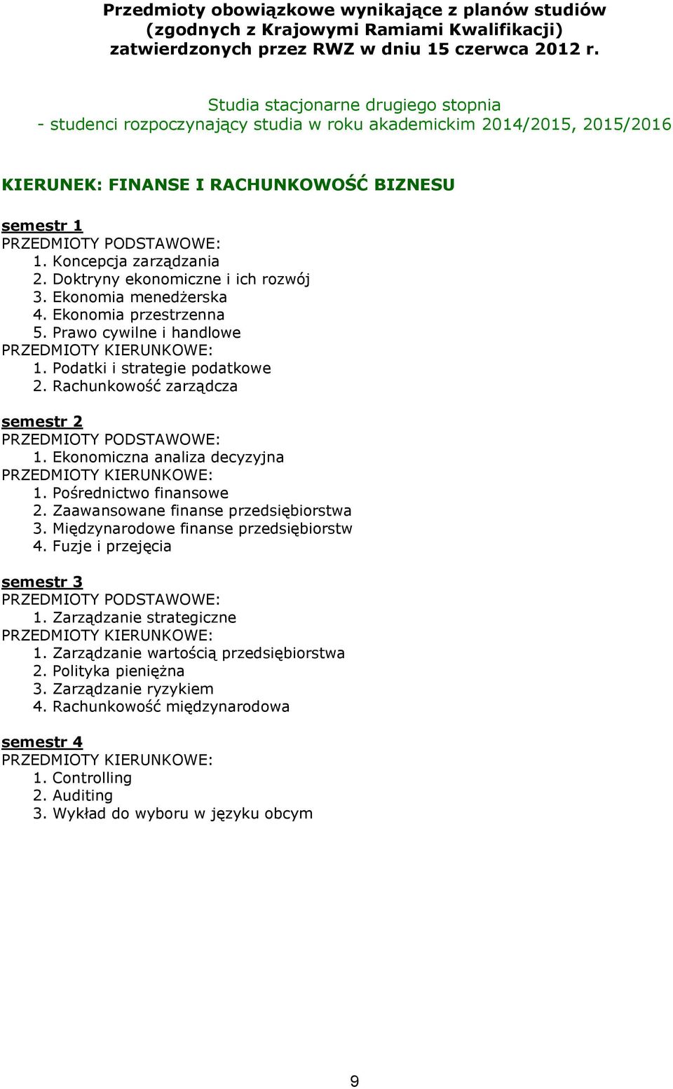 Doktryny ekonomiczne i ich rozwój 3. Ekonomia menedżerska 4. Ekonomia przestrzenna 5. Prawo cywilne i handlowe 1. Podatki i strategie podatkowe 2. Rachunkowość zarządcza 1.