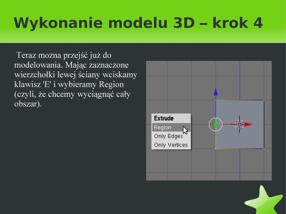 Mając zaznaczone wierzchołki lewej ściany