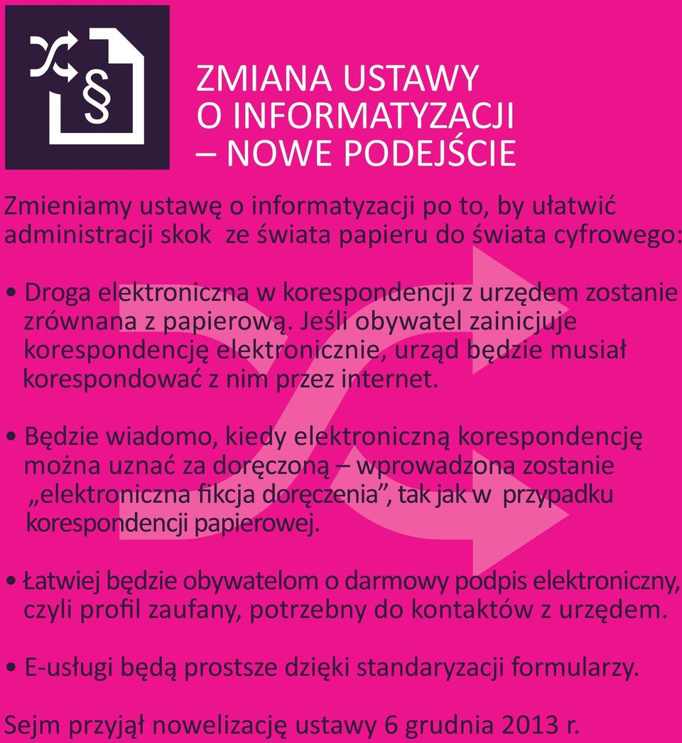 Będzie wiadomo, kiedy elektroniczną korespondencję można uznać za doręczoną wprowadzona zostanie elektroniczna ﬁkcja doręczenia, tak jak w przypadku korespondencji papierowej.