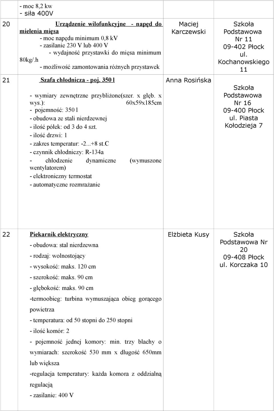 ): 60x59x185cm - pojemność: 350 l - obudowa ze stali nierdzewnej - ilość półek: od 3 do 4 szt. - ilość drzwi: 1 - zakres temperatur: -2...+8 st.