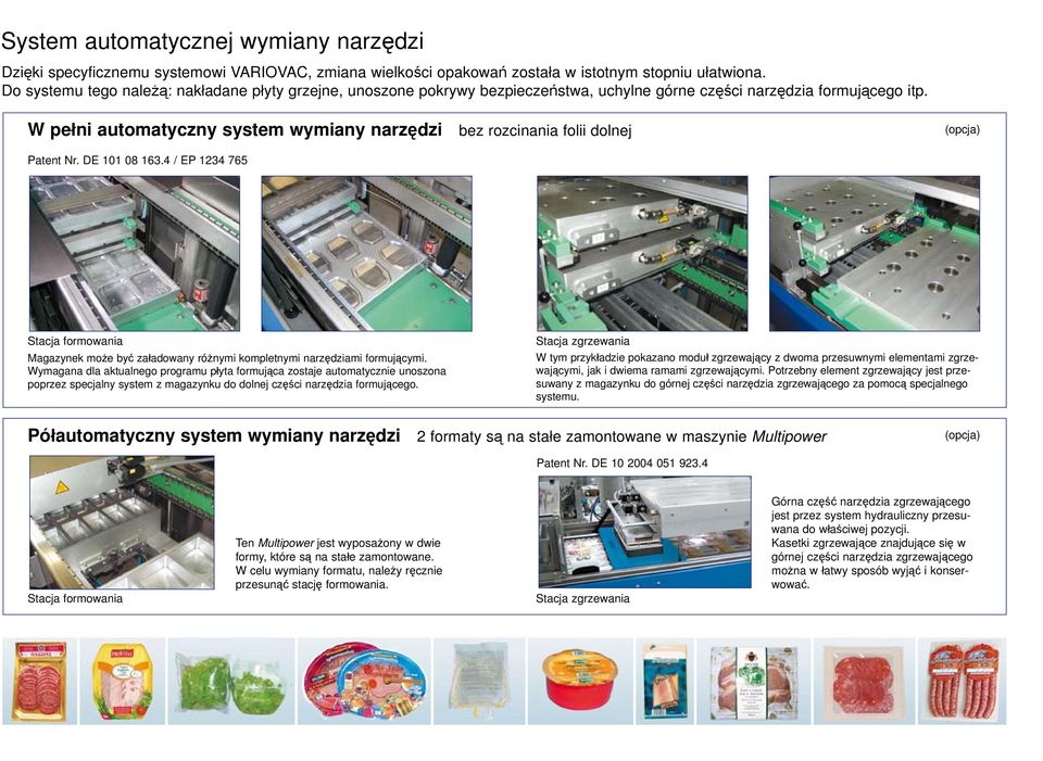 W pełni automatyczny system wymiany narzędzi bez rozcinania folii dolnej (opcja) Patent Nr. DE 101 08 163.