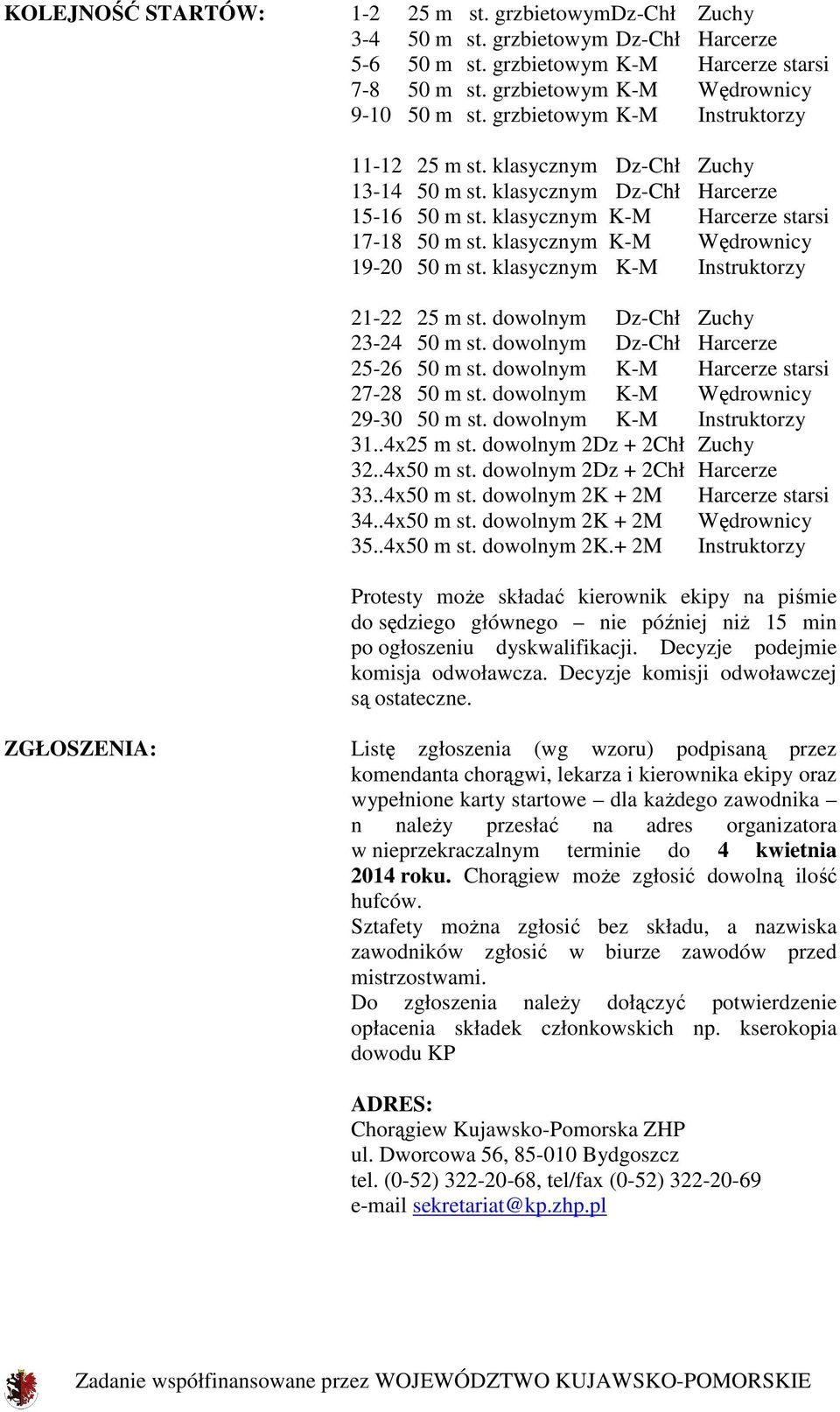 klasycznym K-M Wędrownicy 19-20 50 m st. klasycznym K-M Instruktorzy 21-22 25 m st. dowolnym Dz-Chł Zuchy 23-24 50 m st. dowolnym Dz-Chł Harcerze 25-26 50 m st.