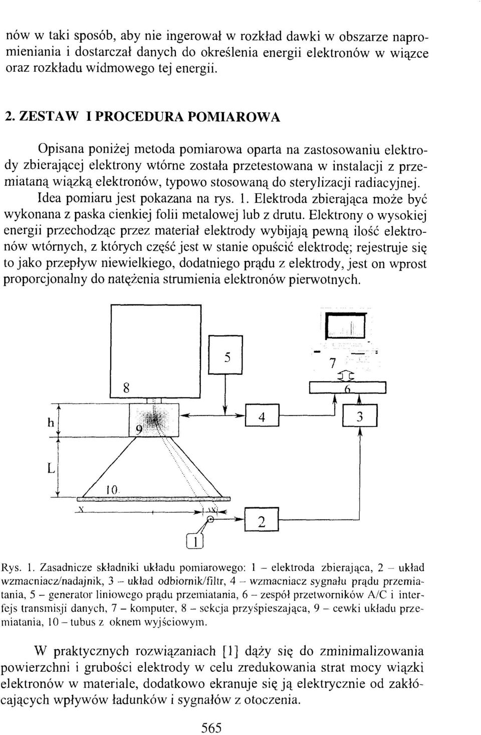 stosowaną do sterylizacji radiacyjnej. Idea pomiaru jest pokazana na rys. 1. Elektroda zbierająca może być wykonana z paska cienkiej folii metalowej lub z drutu.