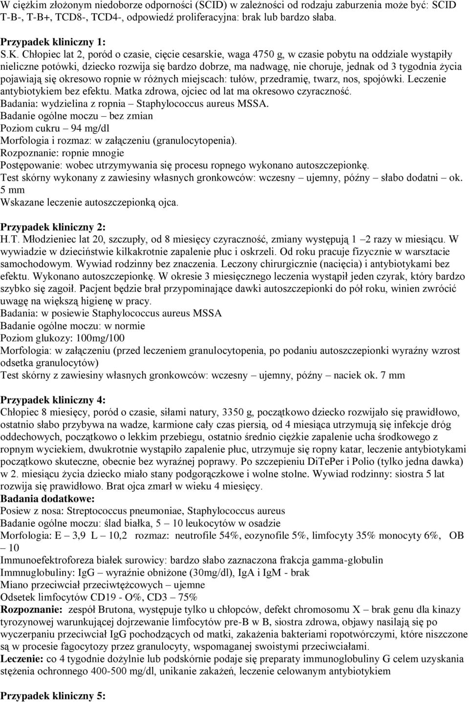 tygodnia życia pojawiają się okresowo ropnie w różnych miejscach: tułów, przedramię, twarz, nos, spojówki. Leczenie antybiotykiem bez efektu. Matka zdrowa, ojciec od lat ma okresowo czyraczność.