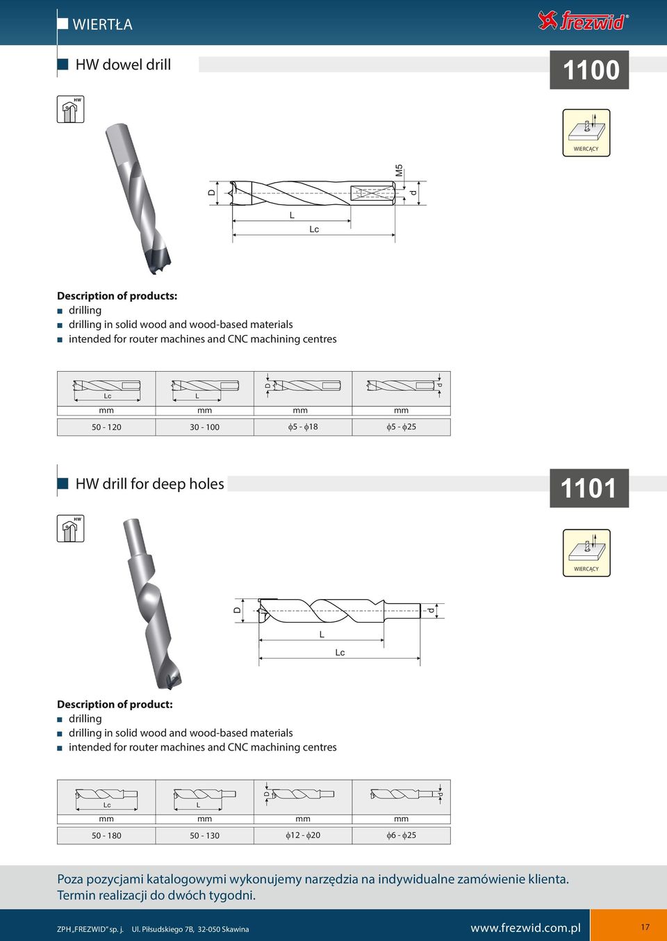 wooase materials intene for router machines an CNC machining centres 50 180 50 1 f12 f20 f6 f25 Poza pozycjami katalogowymi wykonujemy