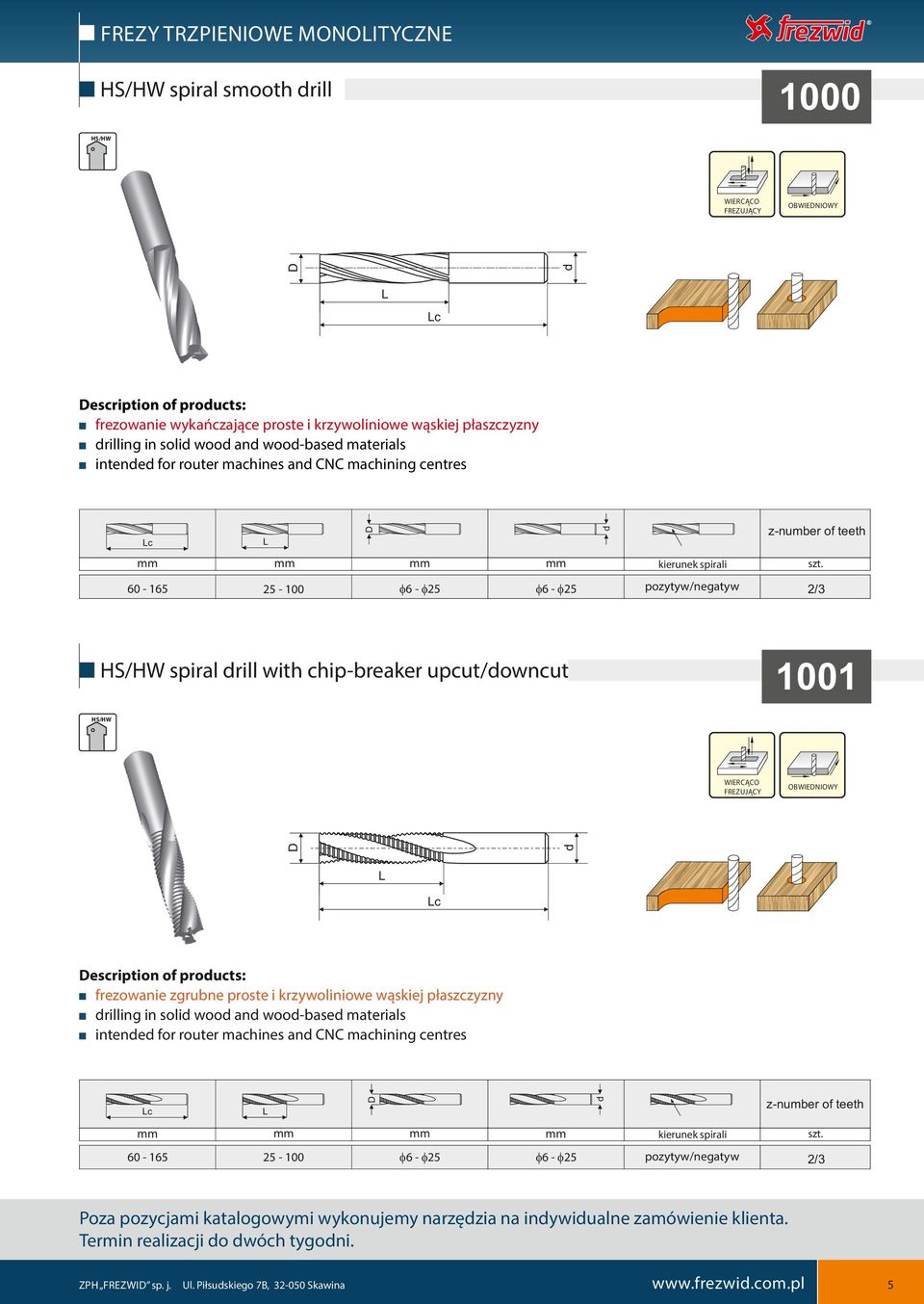 upcut/owncut 1001 HS/HW OWIENIOWY WIECĄCO FEZUJĄCY escription of proucts: frezowanie zgrune proste i krzywoliniowe wąskiej płaszczyzny rilling in soli woo an wooase materials intene for router