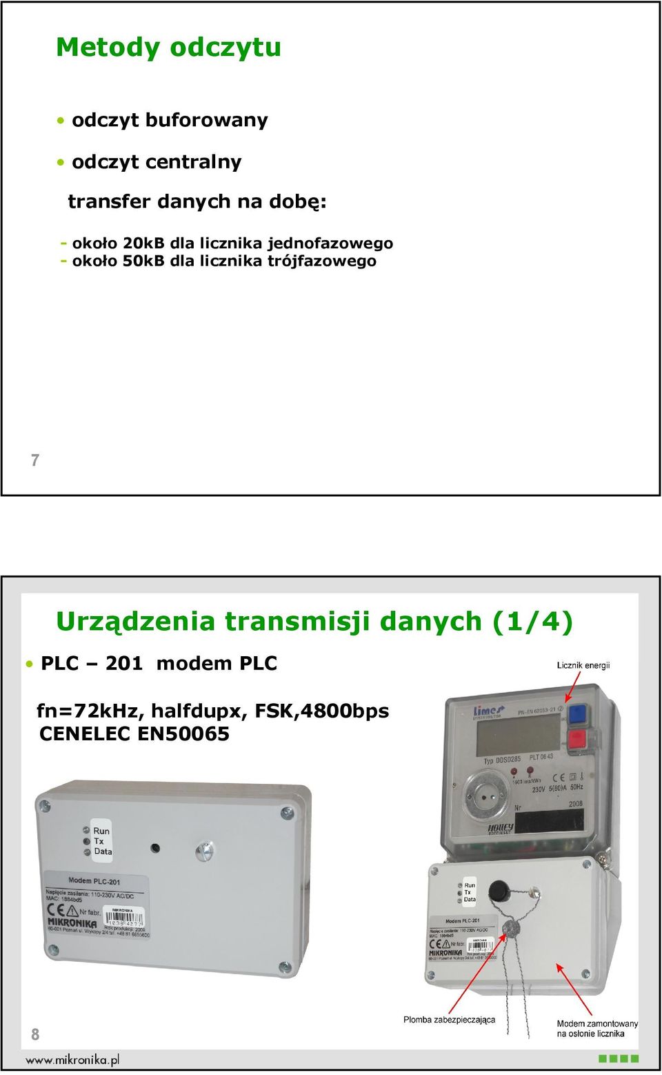 50kB dla licznika trójfazowego 7 Urządzenia transmisji danych