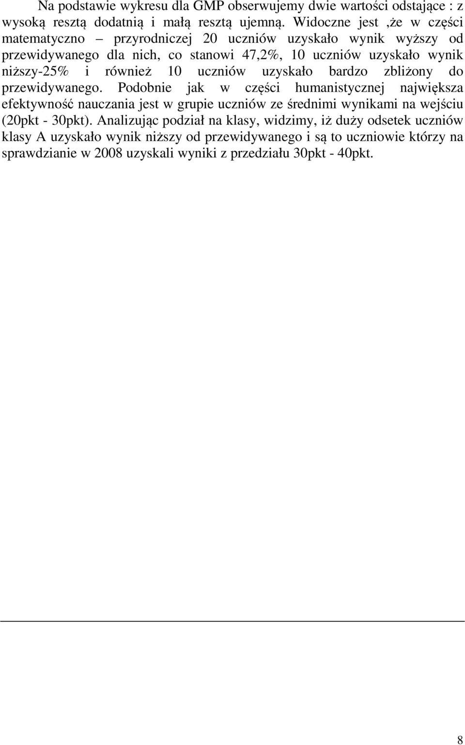 również 10 uczniów uzyskało bardzo zbliżony do przewidywanego.