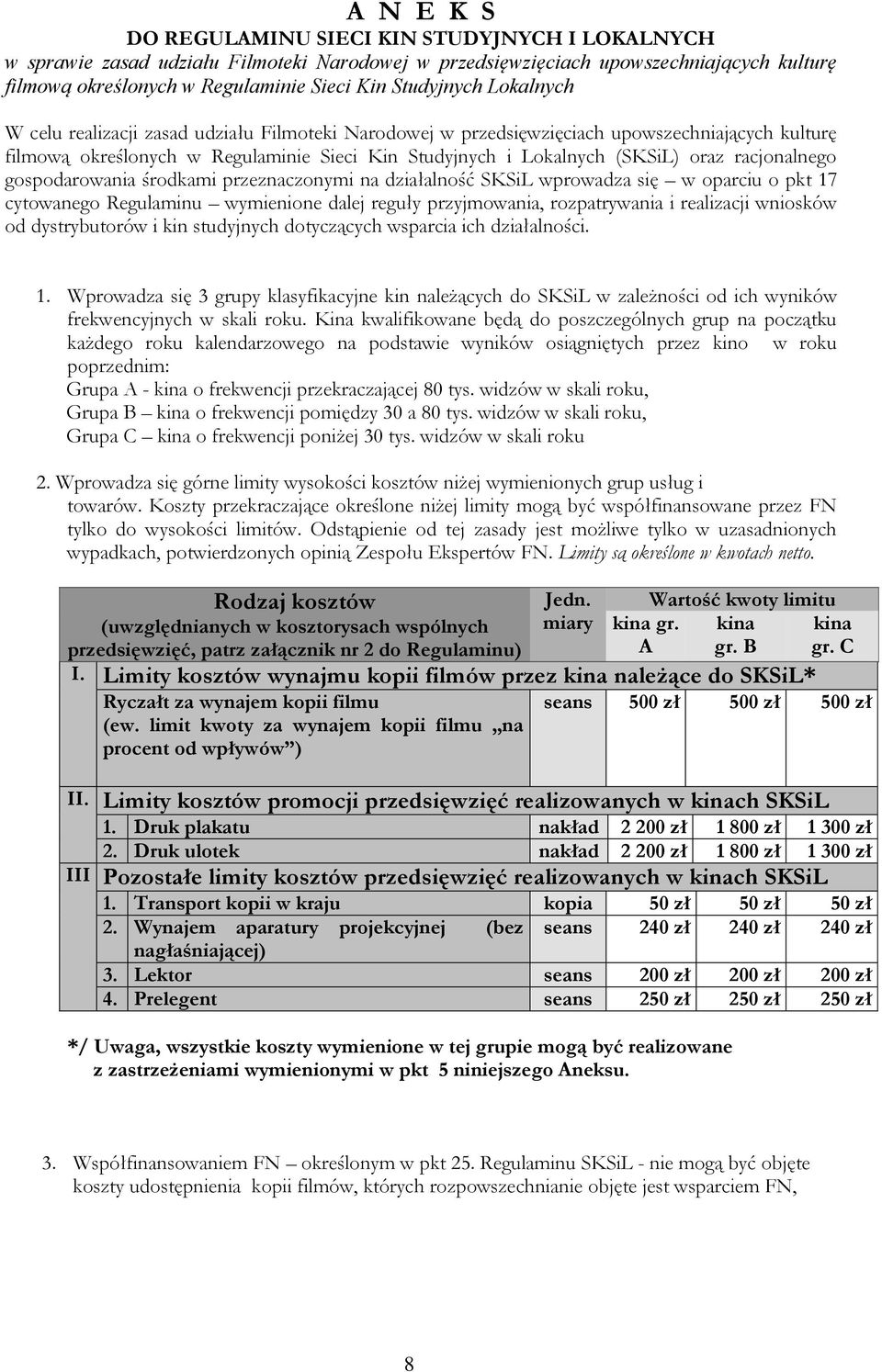 racjonalnego gospodarowania środkami przeznaczonymi na działalność SKSiL wprowadza się w oparciu o pkt 17 cytowanego Regulaminu wymienione dalej reguły przyjmowania, rozpatrywania i realizacji