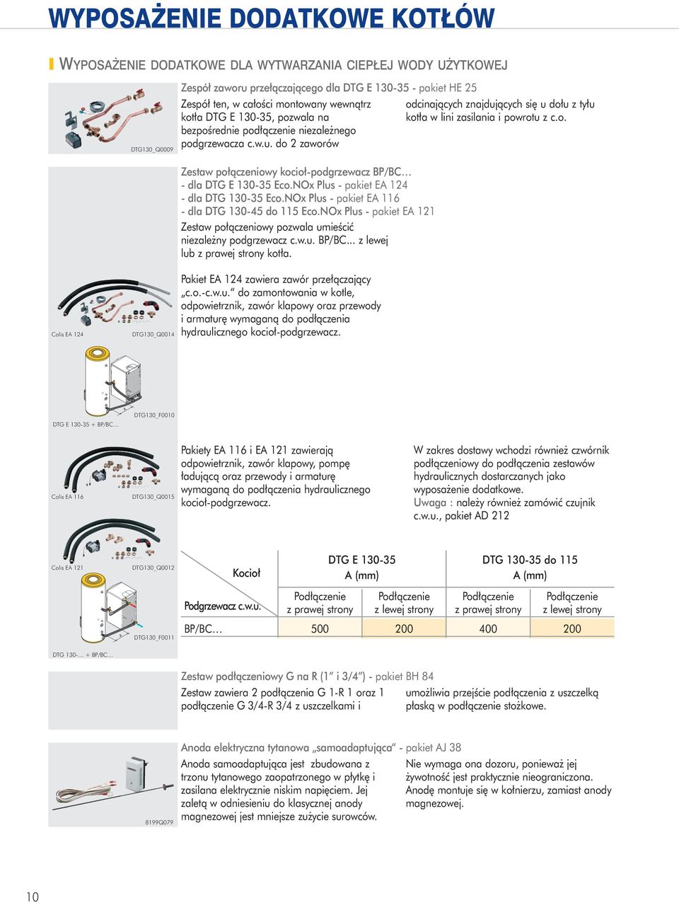 NOx Plus - pakiet EA - dla DTG - Eco.NOx Plus - pakiet EA 6 - dla DTG - do Eco.NOx Plus - pakiet EA Zestaw po³¹czeniowy pozwala umieœciæ niezale ny podgrzewacz c.w.u. BP/BC.