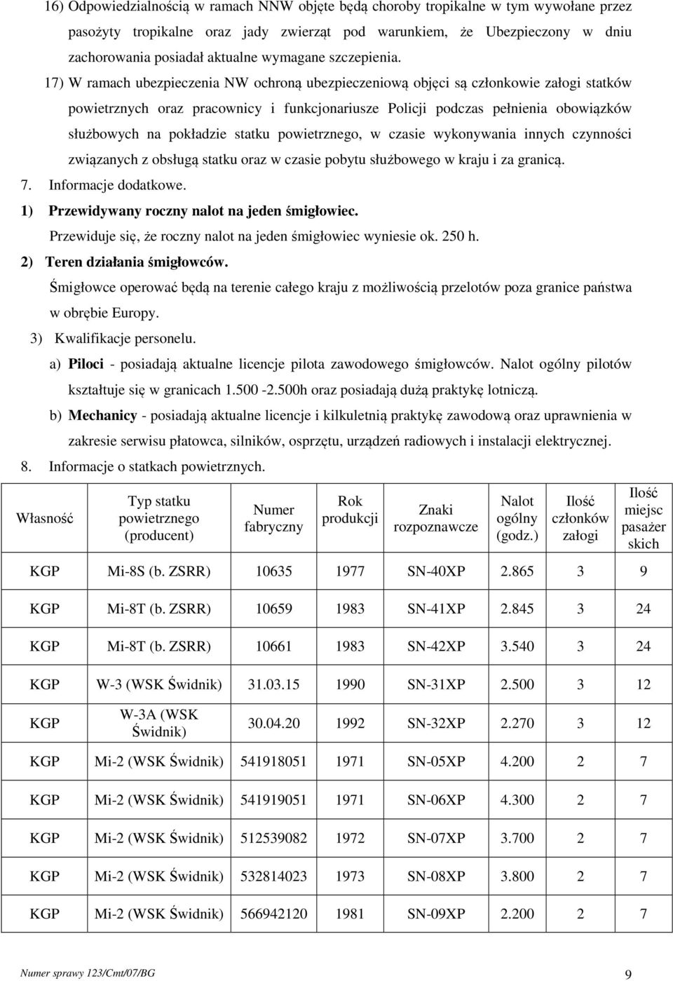 17) W ramach ubezpieczenia NW ochroną ubezpieczeniową objęci są członkowie załogi statków powietrznych oraz pracownicy i funkcjonariusze Policji podczas pełnienia obowiązków służbowych na pokładzie