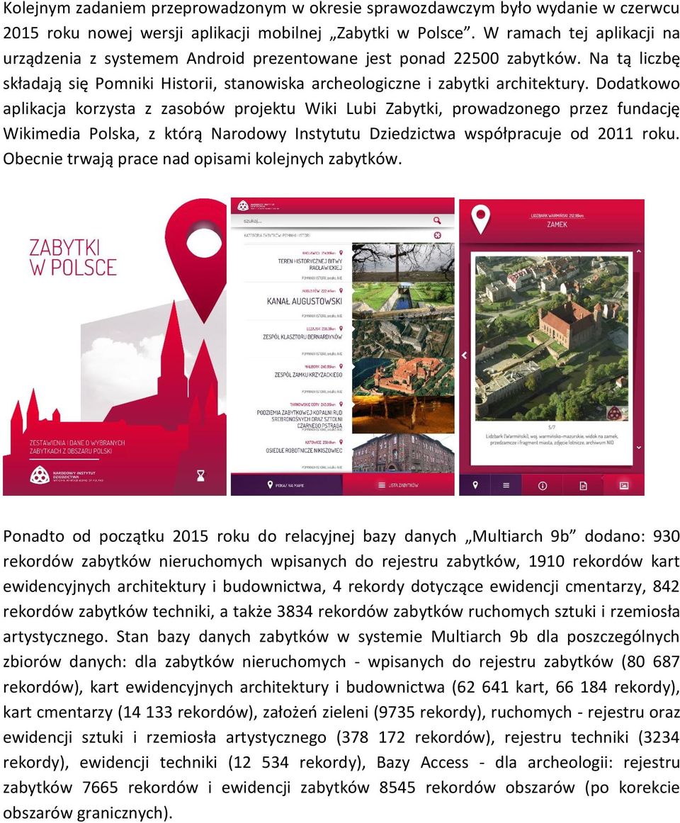 Dodatkowo aplikacja korzysta z zasobów projektu Wiki Lubi Zabytki, prowadzonego przez fundację Wikimedia Polska, z którą Narodowy Instytutu Dziedzictwa współpracuje od 2011 roku.