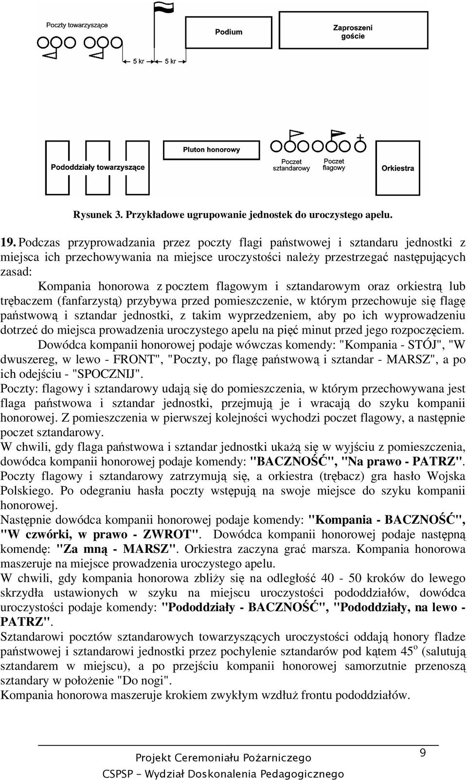 flagowym i sztandarowym oraz orkiestr lub tr baczem (fanfarzyst) przybywa przed pomieszczenie, w którym przechowuje si flag pastwow i sztandar jednostki, z takim wyprzedzeniem, aby po ich